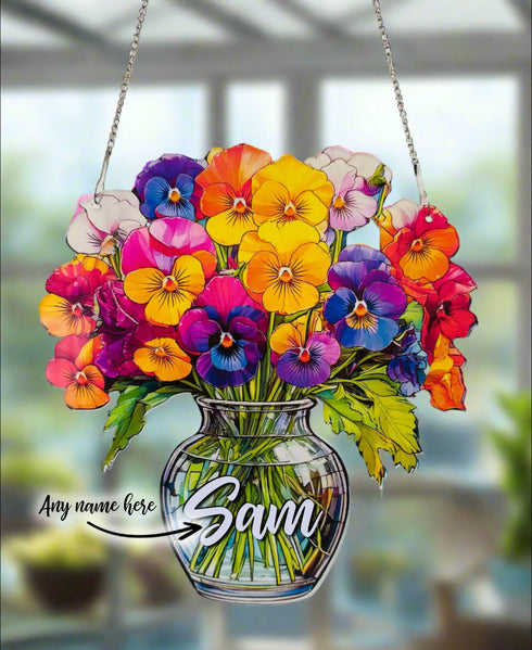 Everlasting Pansies in Vase Personalised